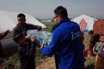 Delivery of hygiene kits and blankets to the village of Icerisu in Nurdagi, Gaziantep, Turkiye. Funded internally by SOS Emergency Appeal.
