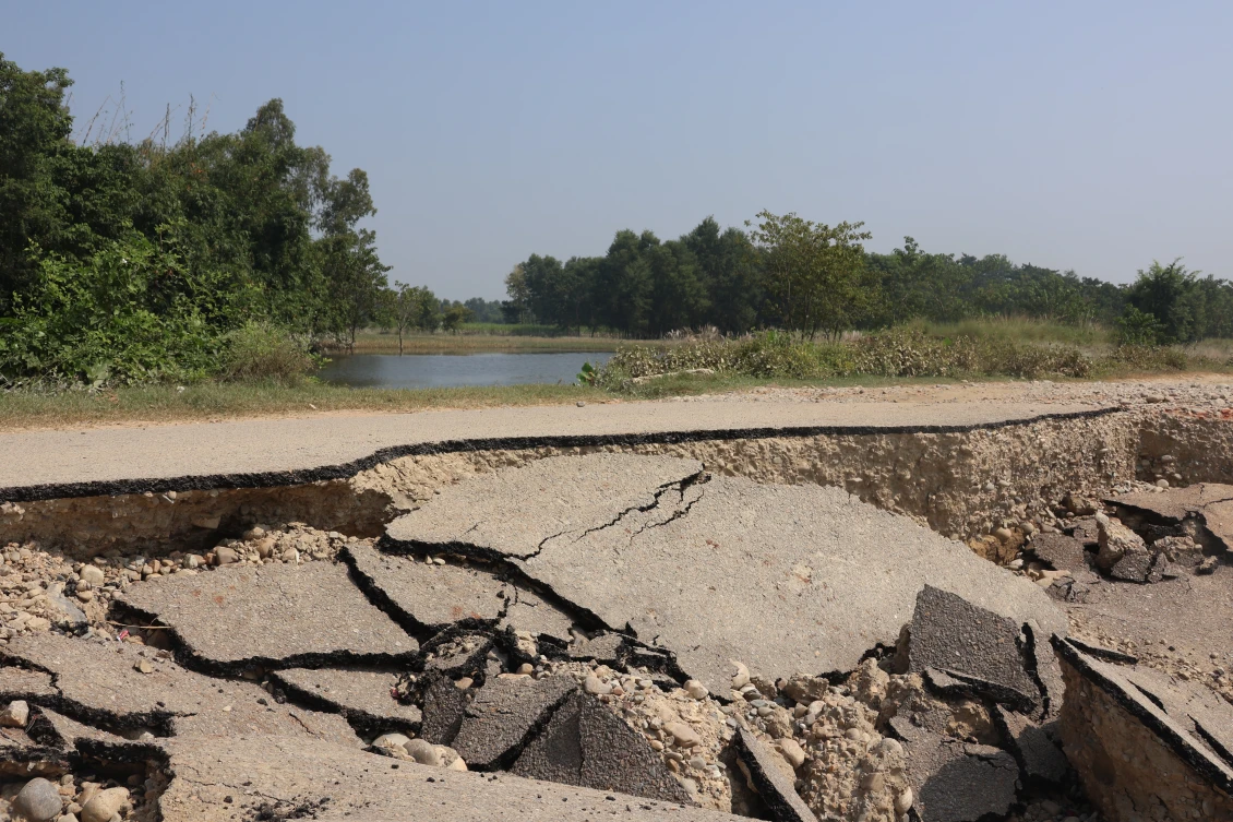 Damaged road due to inundation