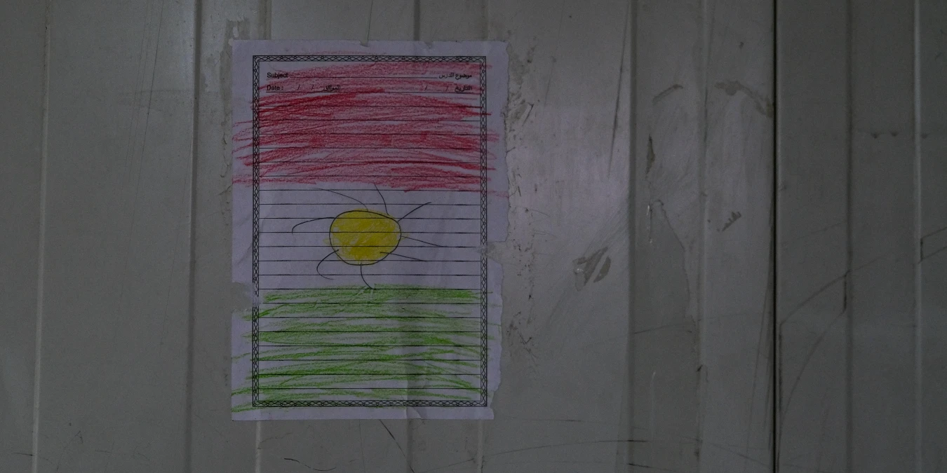 A drawing of a Kurdish flag at Basrma camp in northern Iraq.