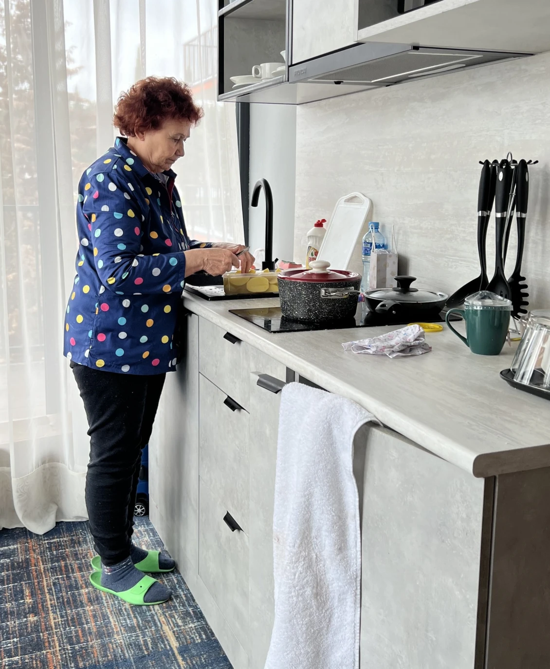 Every family has a small kitchen where they can prepare basic meals.