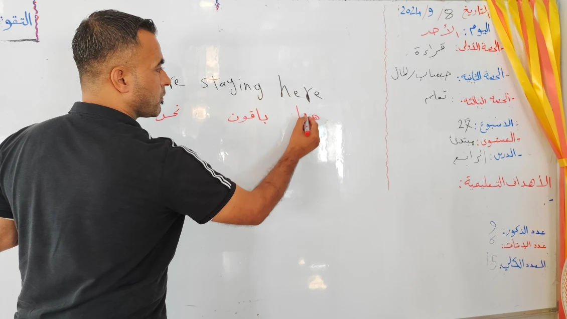 Hamood, in his class in one of the Temporary Learning Centres we support.