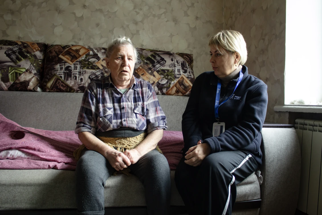 Olena Myronenko listens to Valentyna 