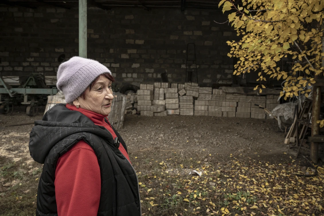 Halyna from the Zaporizhzhia region is glad to have the fuel briquettes that will keep her warm this winter