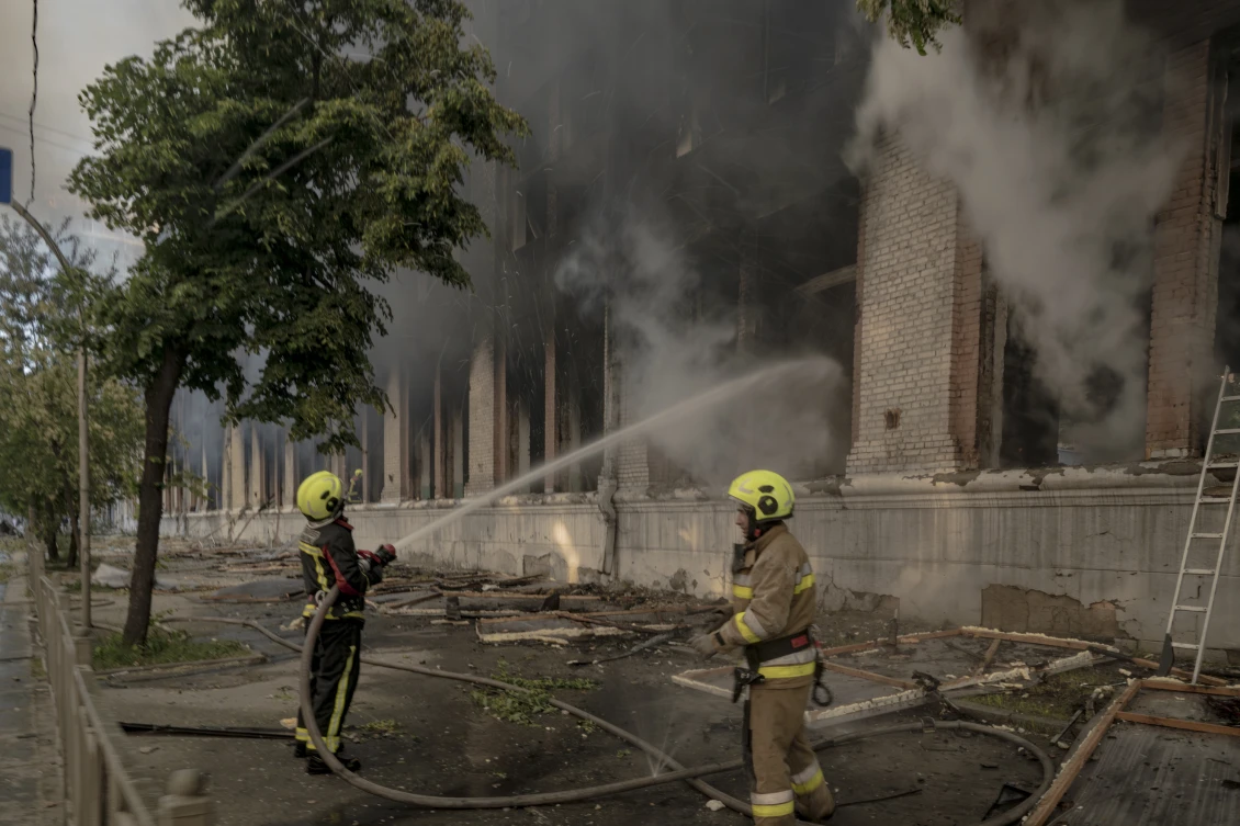 Rescue workers are dealing with the aftermath of the shelling