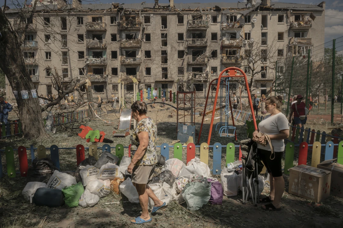 A family in Kyiv, previously evacuated from the Pokrovsk area, is collecting the belongings that survived the latest attack
