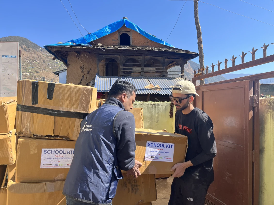 Saurav at emergency relief distribution after earthquake in Jajarkot in 2023