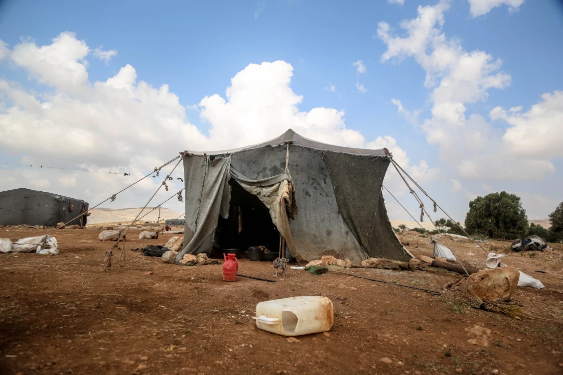 One of many tents families have set up on this hillside. 