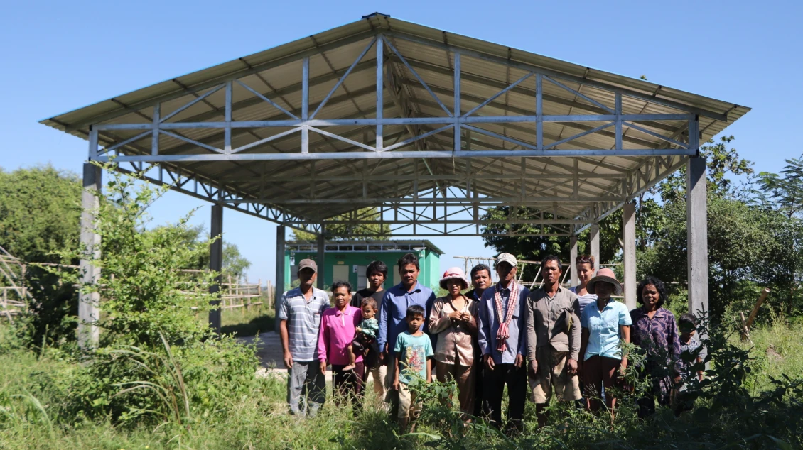 Toul Dambang villagers with the new shelter and toilet at the safe site